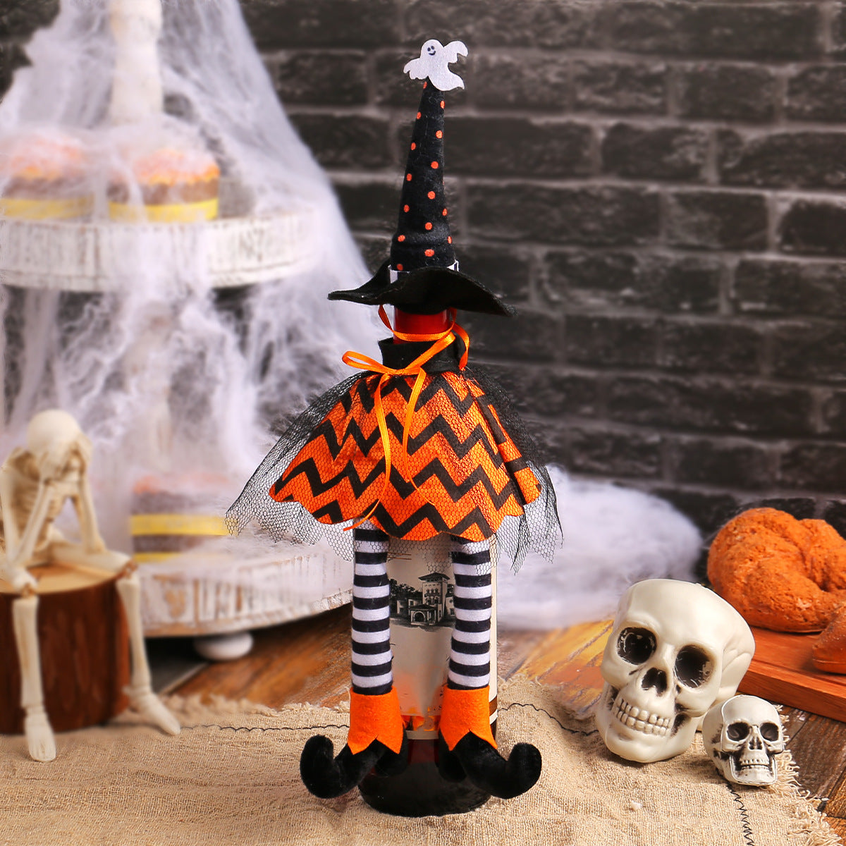 Wholesale Halloween Witch Hat Long-legged Wine Bottle Set Ornament